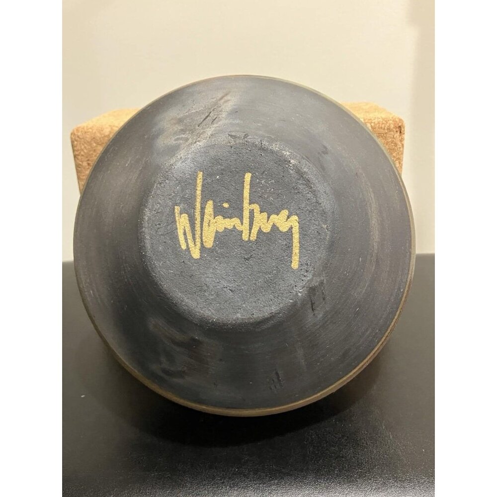 MICHAEL WEINBERG Raku Studio Art Pottery Bowl Vase Blue Red Gold Signed - Picture 5 of 9